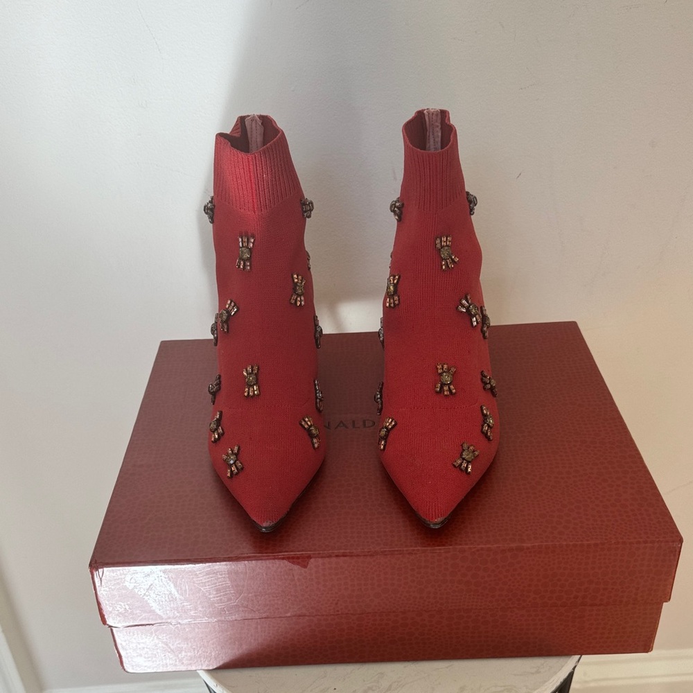 Chic Red Embellished Heeled Boots